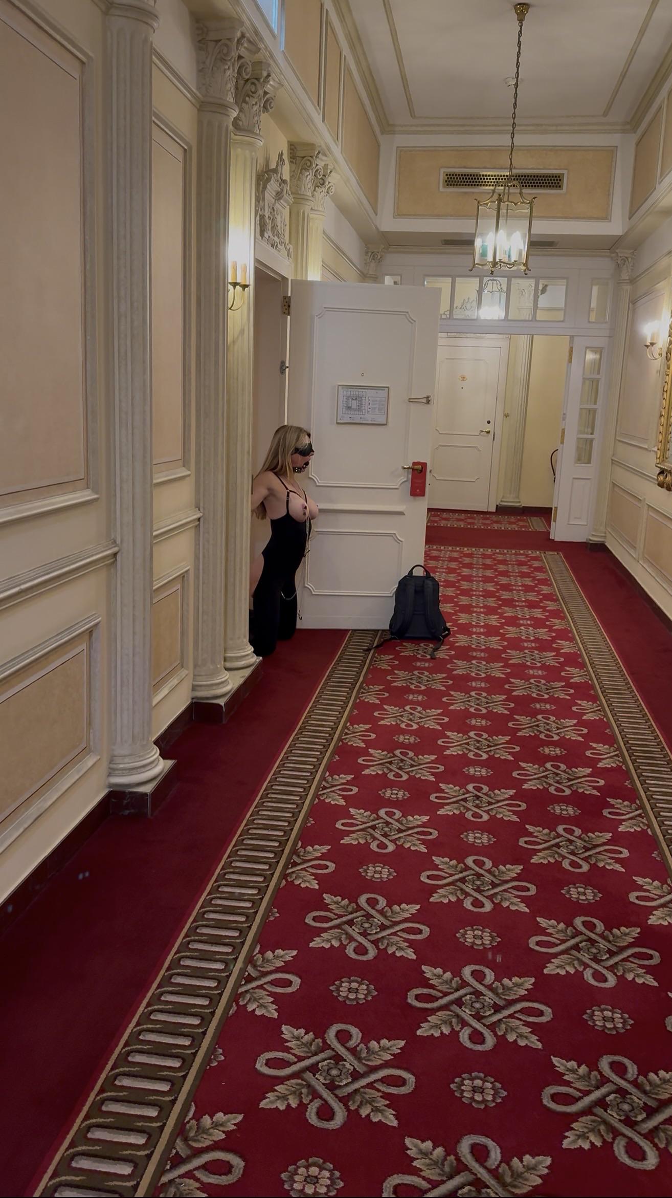 Needy SlutWife tied amd left outside hotel room