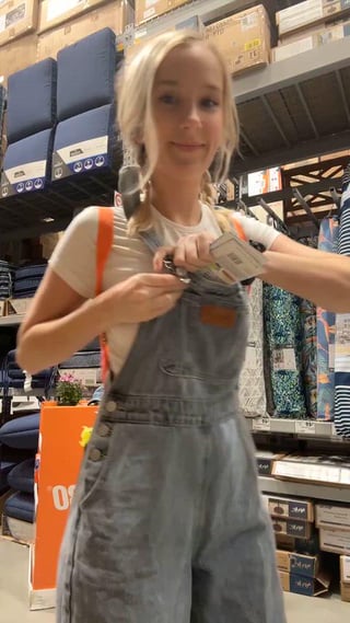 Pulling my tits out of my overalls :)