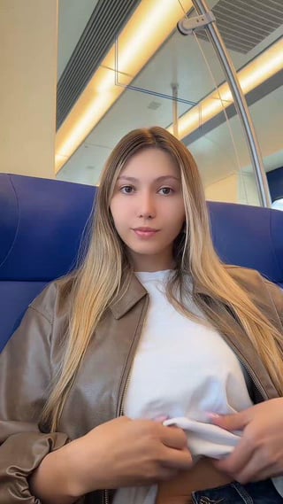 Reveal big boobs in the train