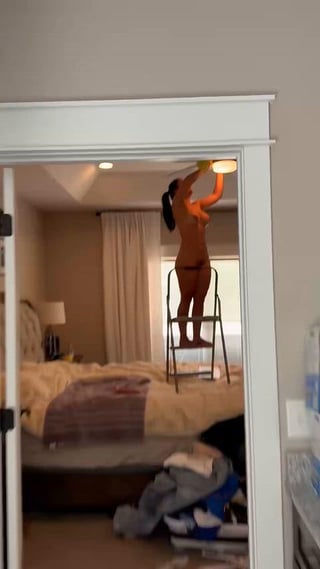 Wife life…. One second you’re rubbing your pussy, the next you’re cleaning the dirty fan u noticed while you’re playing
