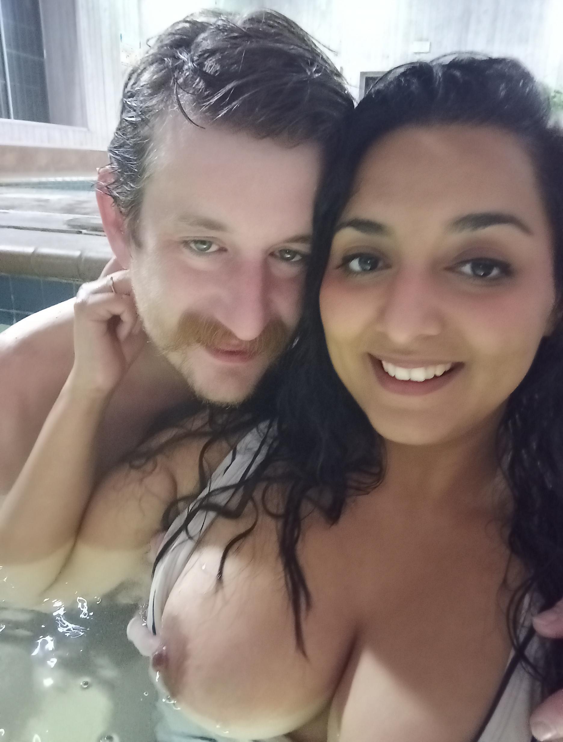 Wife (30) and I (35) enjoying the hotel hot tub on vacation this last winter, I wish a person walked in on us and sucked on her tits
